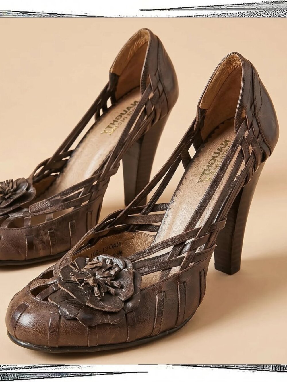 Vintage 2010ish Feminine Floral Cutout Brown Leather Heels (6.5) Naughty Monkey